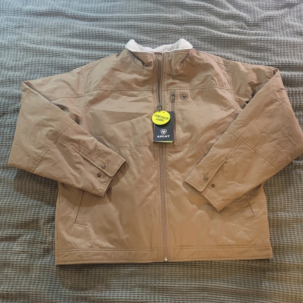 Ariat Mens Jacket XL Tan Cotton Blend Western Concealed Carry Sherpa Collar